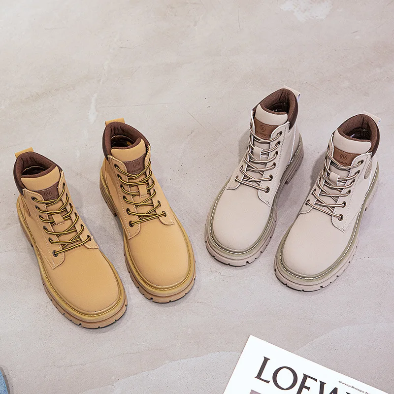 KOWM-zapatos de senderismo informales para exteriores para mujer, botas de trekking de cuero, botines de desierto, zapatillas de deporte, botas cortas informales, botas Retro altas - imagen 4