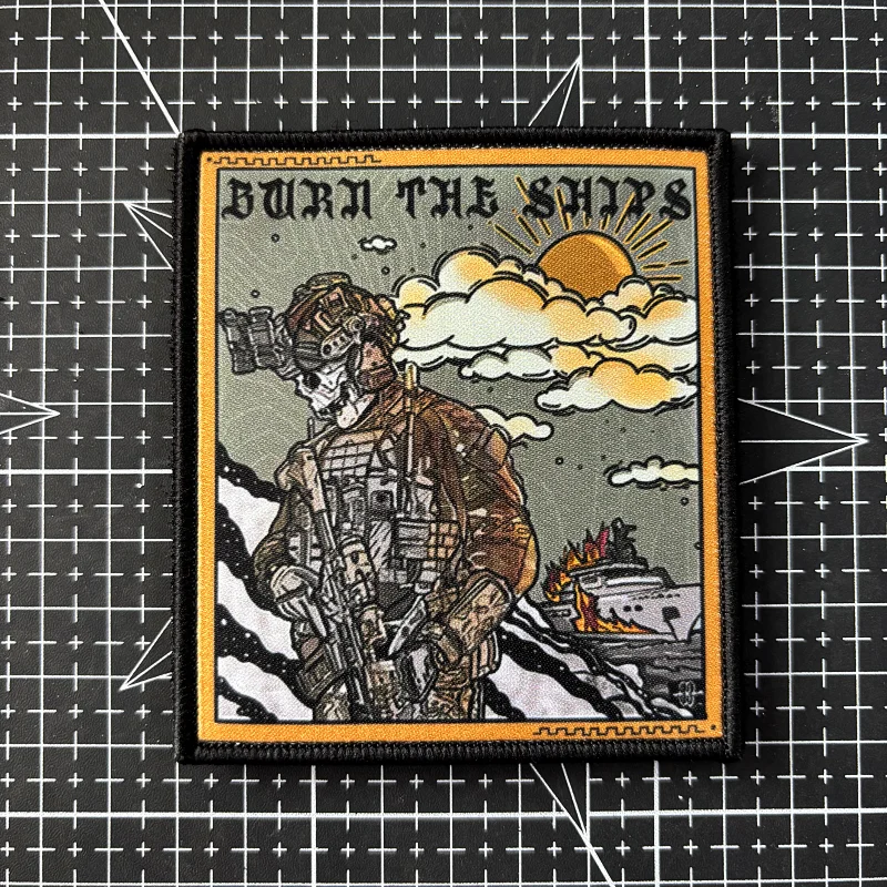 Parche táctico de soldado de calavera "Barn The Ships", insignia de moral de Rifleman del ejército, pegatina de brazalete militar con gancho y bucle - imagen 3
