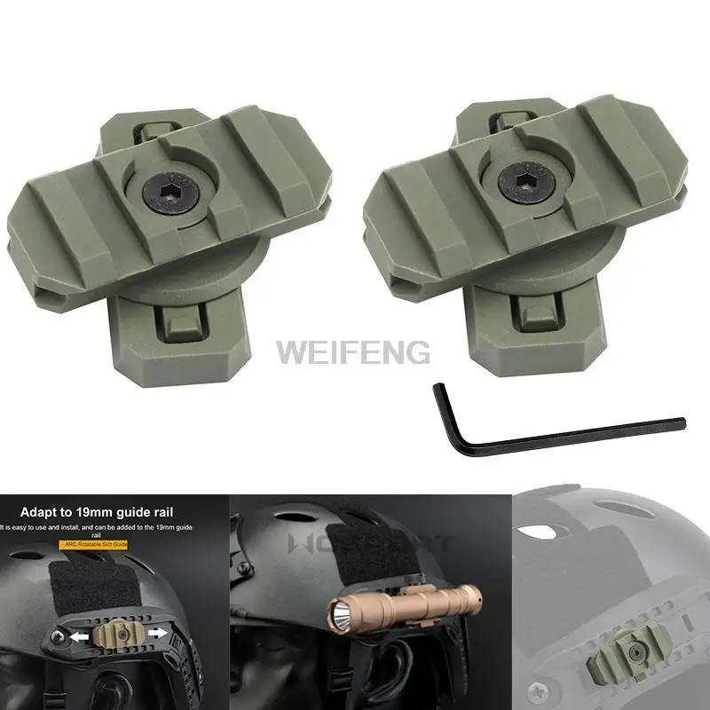 Adaptador de montaje de riel lateral para casco táctico, guía militar de rotación de 360 grados, riel rápido para Airsoft, equipo de caza de 19mm, 1 par