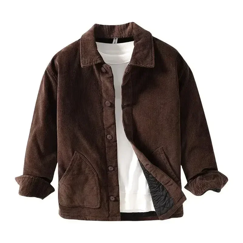 Otoño Invierno nueva chaqueta de algodón 100% para hombres abotonada abrigo Casual de pana prendas de vestir exteriores para hombres bolsillos ropa gruesa al aire libre - imagen 4