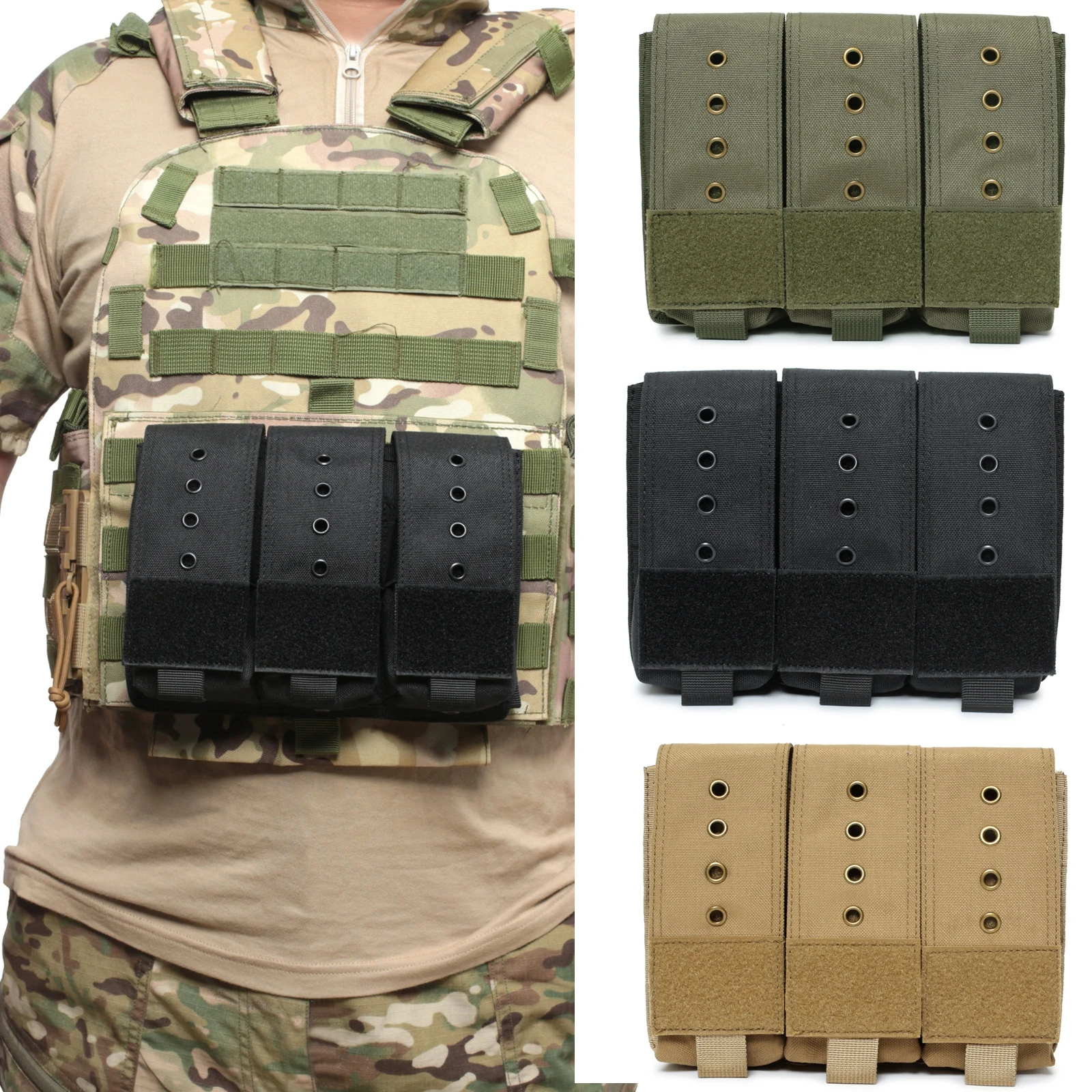 AK Triple bolsa táctica doble revista bolsa caza Molle Dul bolsa funcional Mag funda chaleco bolsa de accesorios para disparar