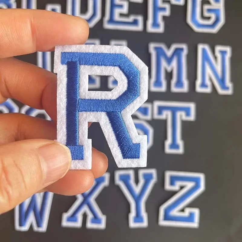 Letras en inglés del alfabeto azul A ~ Z con apliques bordados de borde blanco, parches termoadhesivos para ropa de tela - imagen 5