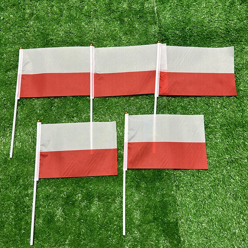 BANDERA SKY 21*14cm banderas ondeantes a mano de Polonia 10/20/50/100 Uds con poste de plástico para actividades deportivas decoración del hogar - imagen 2