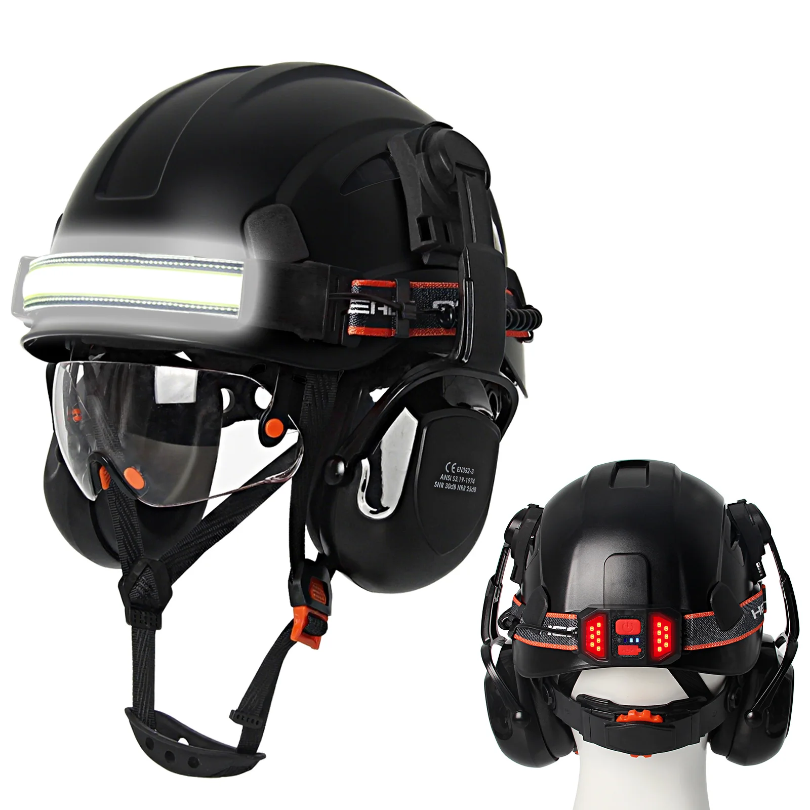 Casco de seguridad para construcción CE con gafas, orejeras con faro Led, casco duro ABS ligero, gorra de trabajo transpirable para ingeniero ANSI - imagen 2