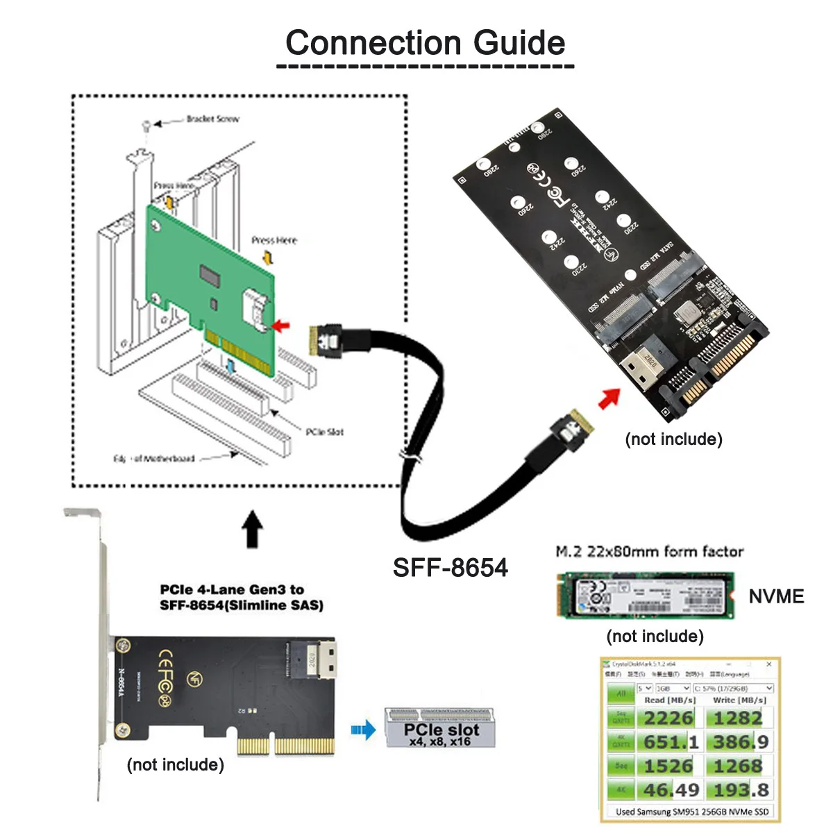 Cable SAS a PCI-E Slimline SAS 4,0, SFF-8654, 4i, 38 Pines, SFF-8654 - imagen 4
