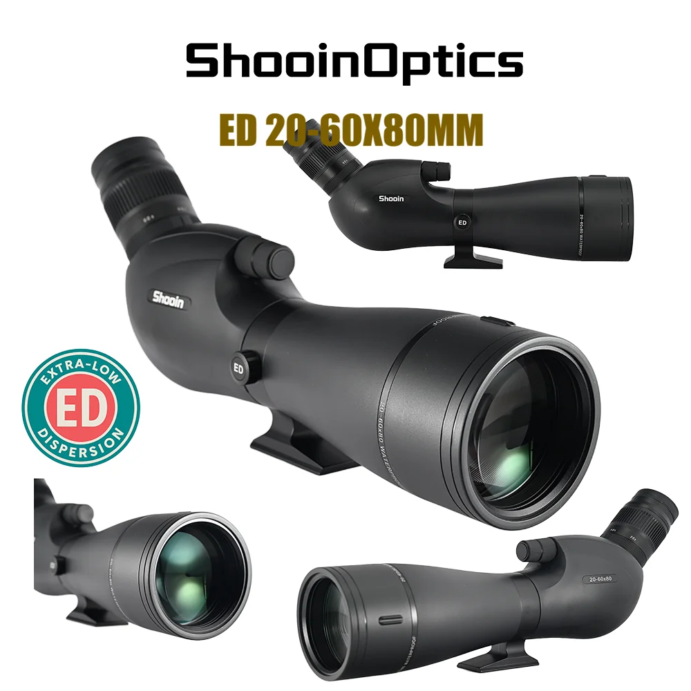 Shooin Optics ED Spotting Scope 20-60x80 con ocular de 27 mm totalmente impermeable para disparar aves y observación de aves