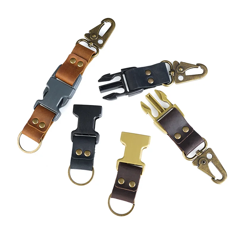 LLavero de cuero Retro EDC, hebilla de liberación rápida para exteriores, PJA1 "Crazy Horse Skin", hebilla de liberación rápida - imagen 5