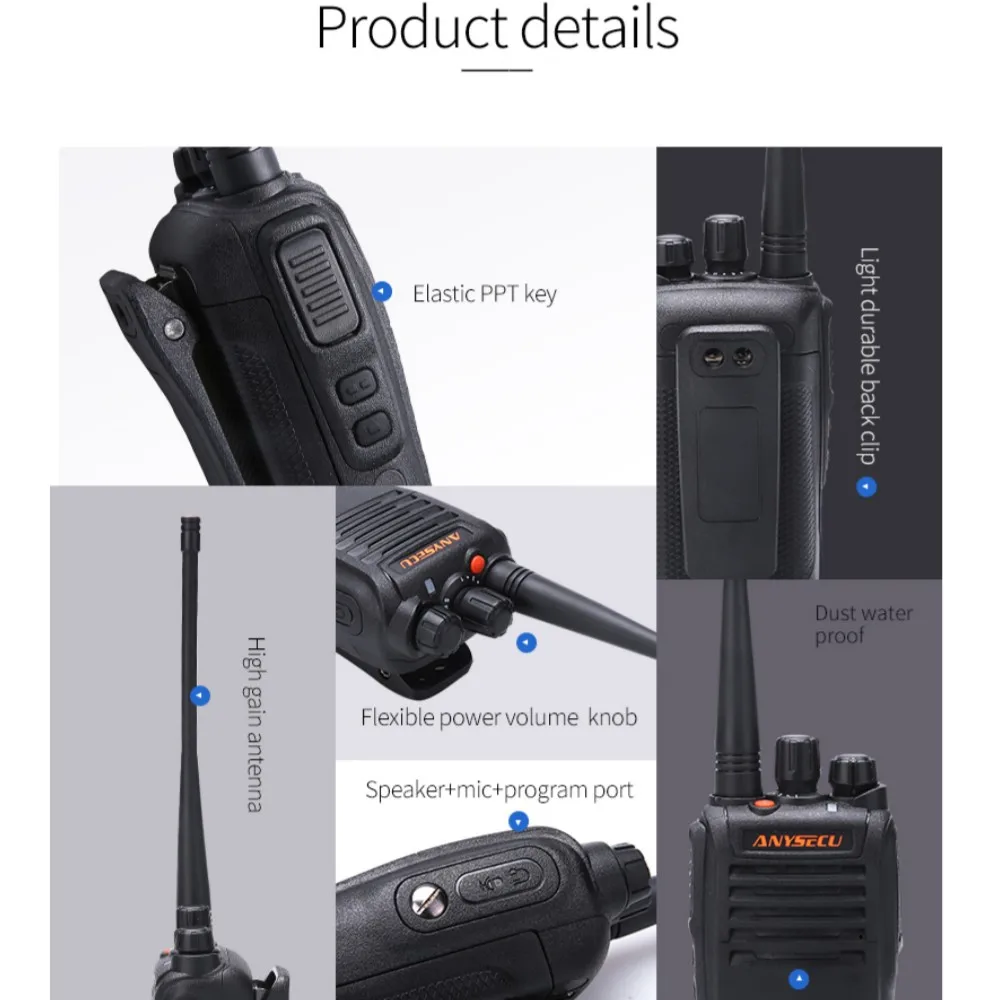 Anysec- walkie-talkie a prueba de agua IP67, VHF 136-174MHz o UHF 400-480MHz, 16 canales, 50 CTCSS y 105 DCS con función VOX, WP-67 - imagen 3