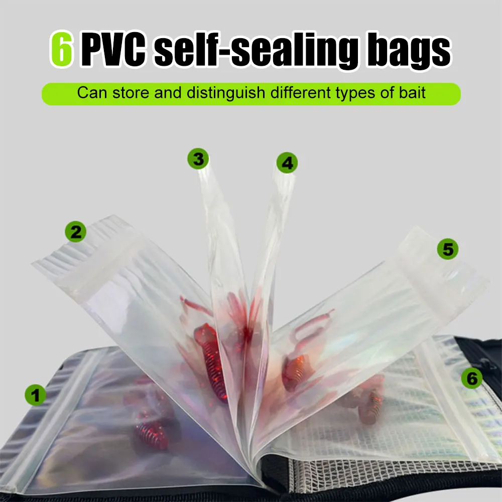 Bolsa de almacenamiento de Señuelos de Pesca, bolsa de transporte de cebos blandos, carpeta de aparejos de pesca, estuche organizador, bolsas Ziplock transparentes extraíbles - imagen 3