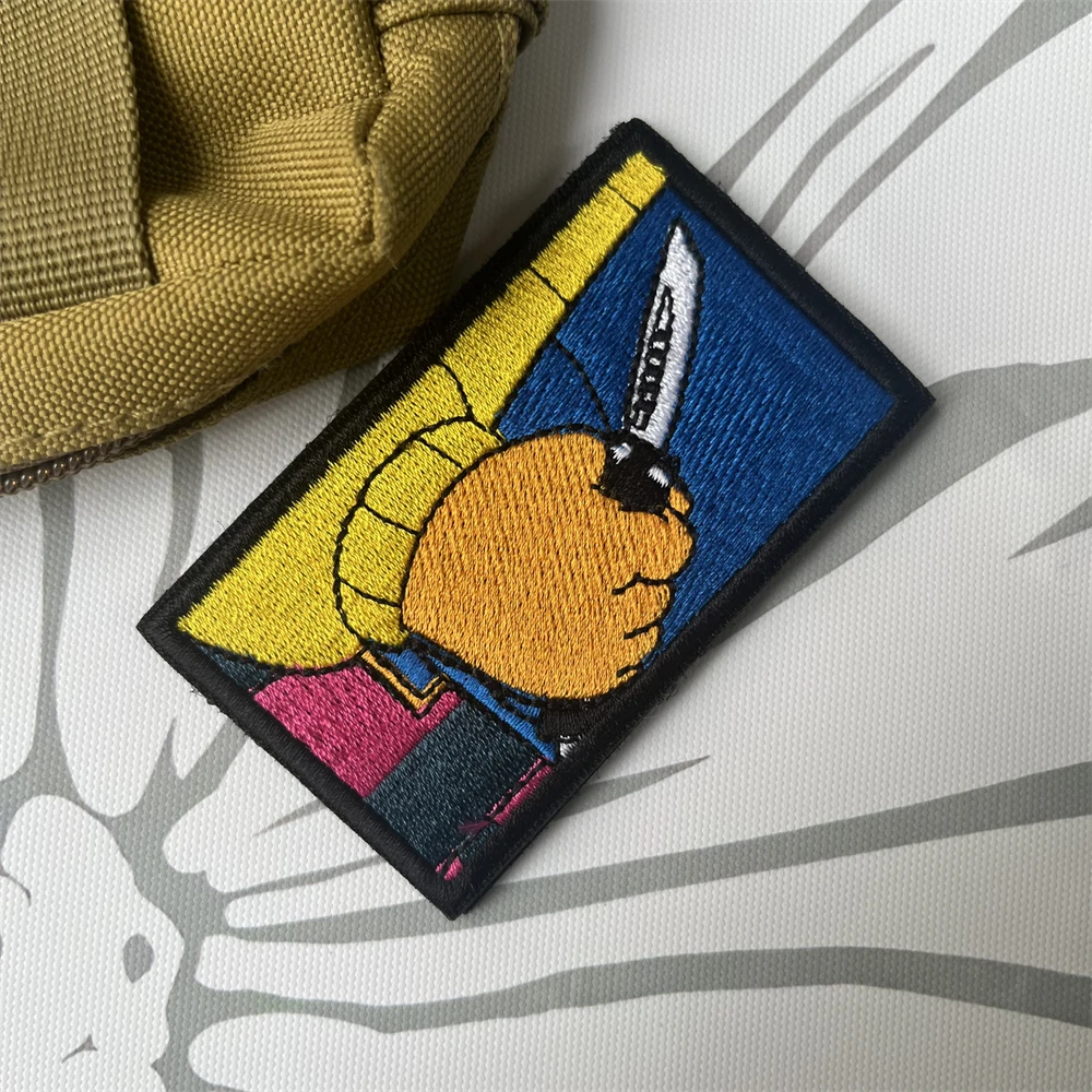 Parche de gancho y bucle bordado con cuchillo, insignia de moral táctica, pegatina decorativa para mochila, tigre gordo - imagen 3