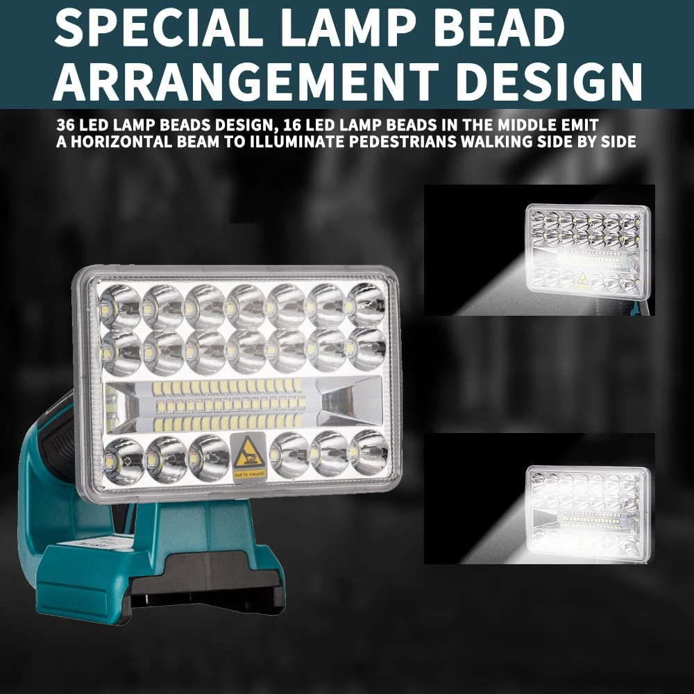 Lámpara LED de trabajo de 18V, linterna para exteriores, foco de luz para Makita BL1430 BL1830, batería de litio, iluminación para exteriores con USB - imagen 5