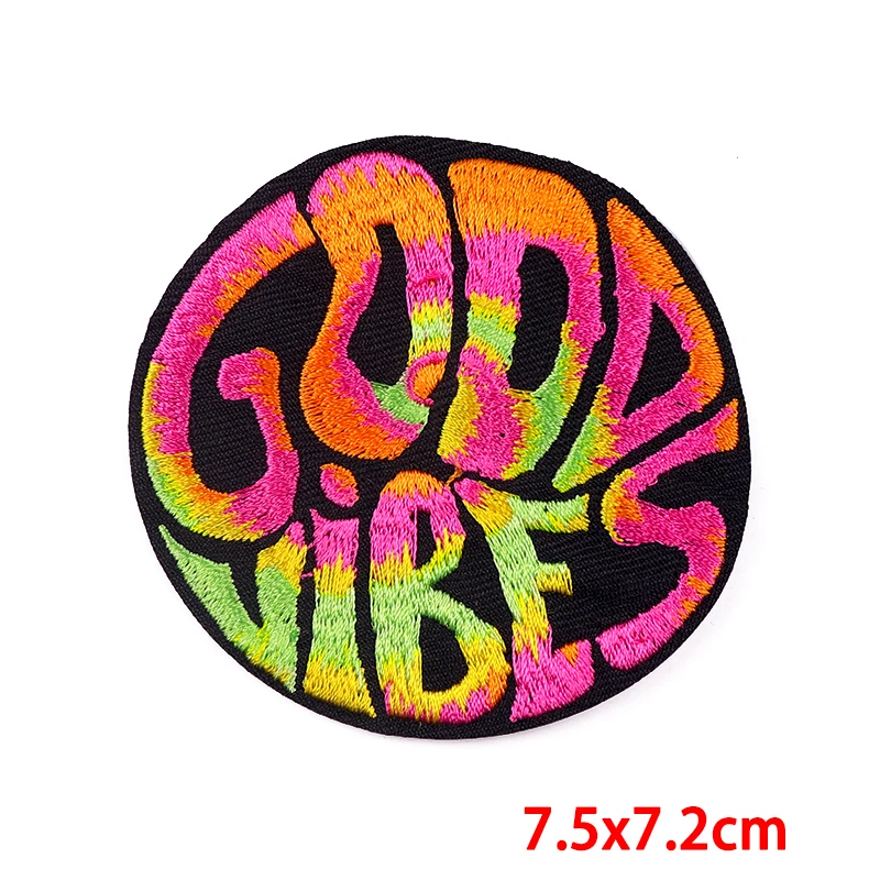 GOOD VIBES parches bordados termoadhesivos para ropa, apliques de setas en tela, pegatinas redondas en mochila - imagen 2
