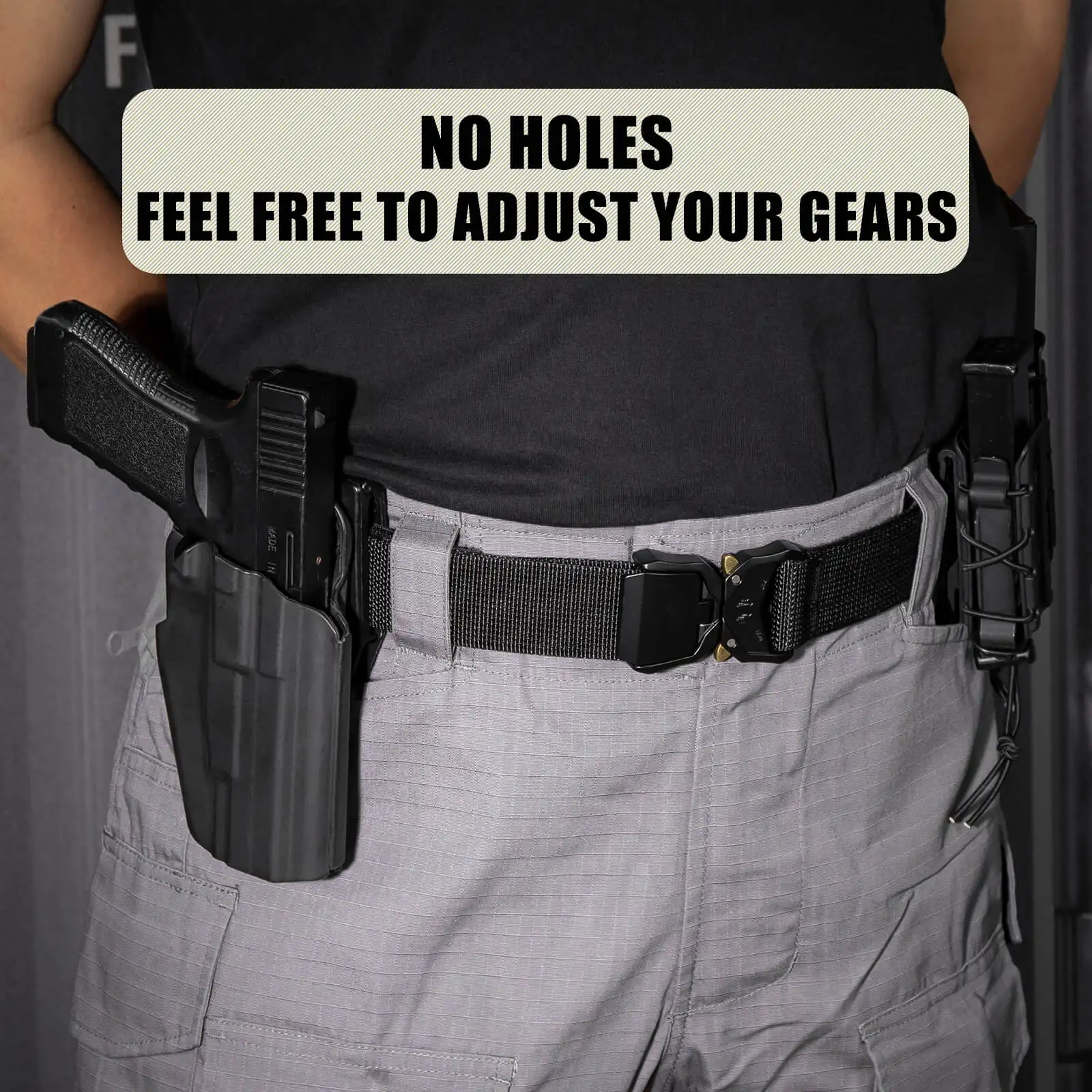 KRYDEX-Cinturón táctico de liberación rápida para hombre, cinturón resistente de 1,5 pulgadas, hebilla superior abatible de Metal de nailon de 2 capas, cinturón negro para caza al aire libre - imagen 4