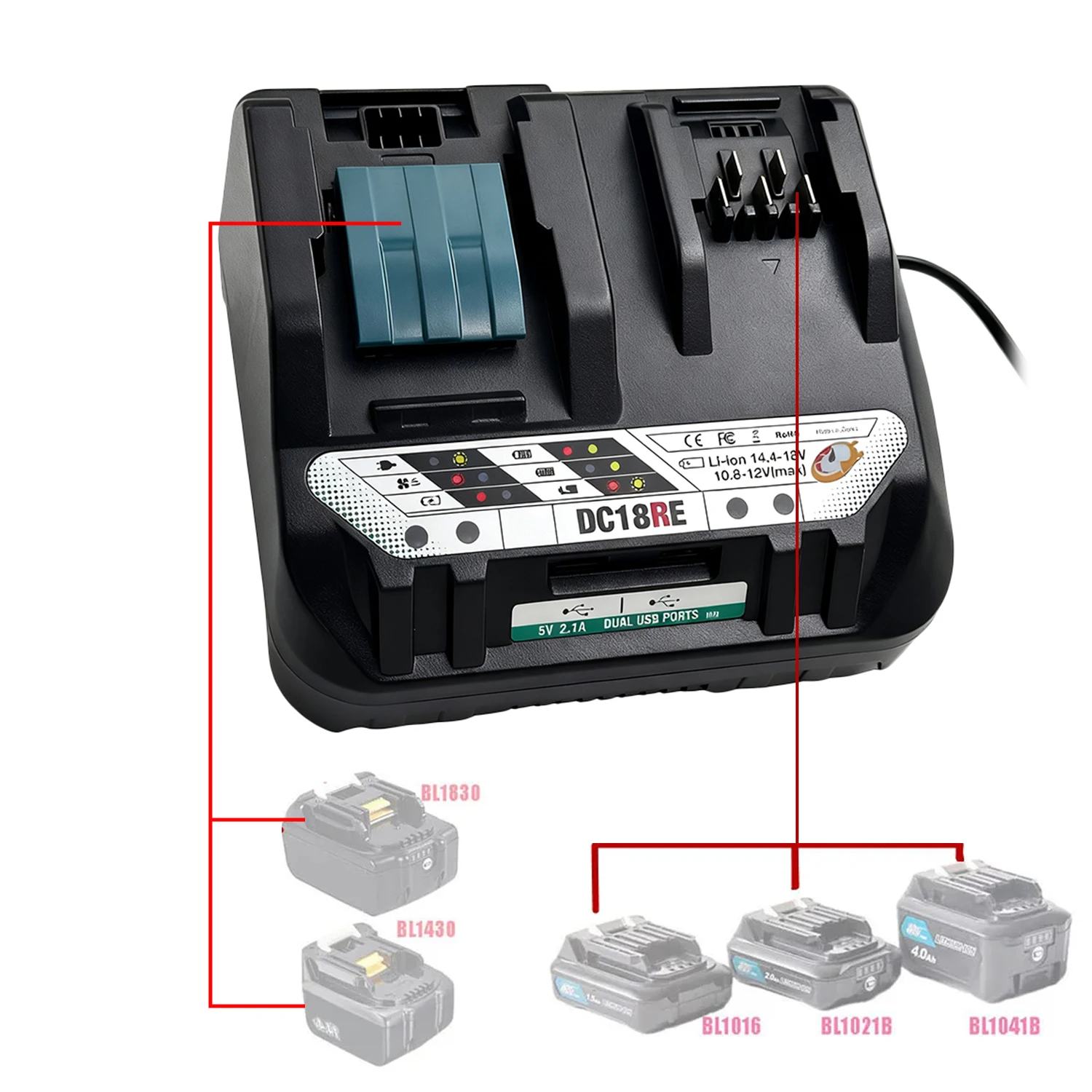Cargador batería Makita DC18RE para baterías Li-ion 18V portátil - imagen 4