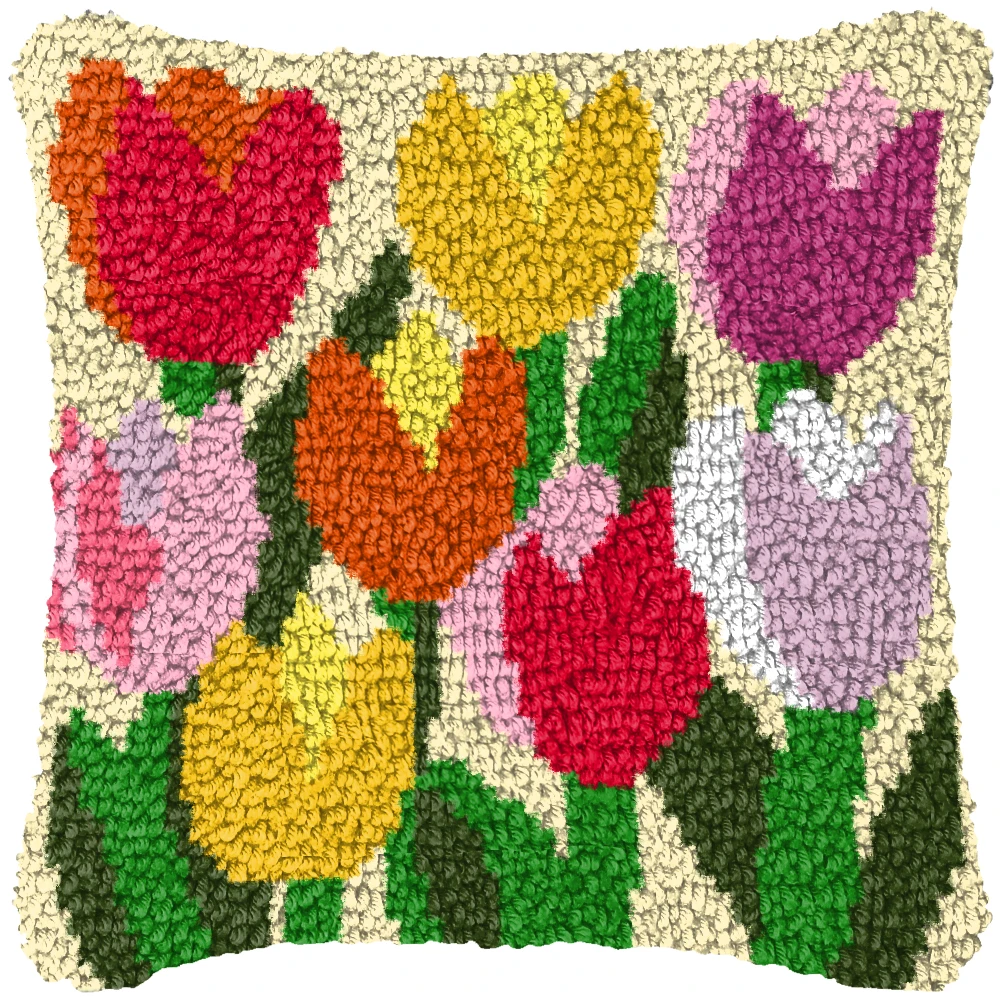 Gancho de pestillo de dibujos animados de flores, ganchos de paquete Smyrna, alfombra bordada de punto, almohada, Kits de gancho de pestillo bordado, Knooppakket - imagen 4