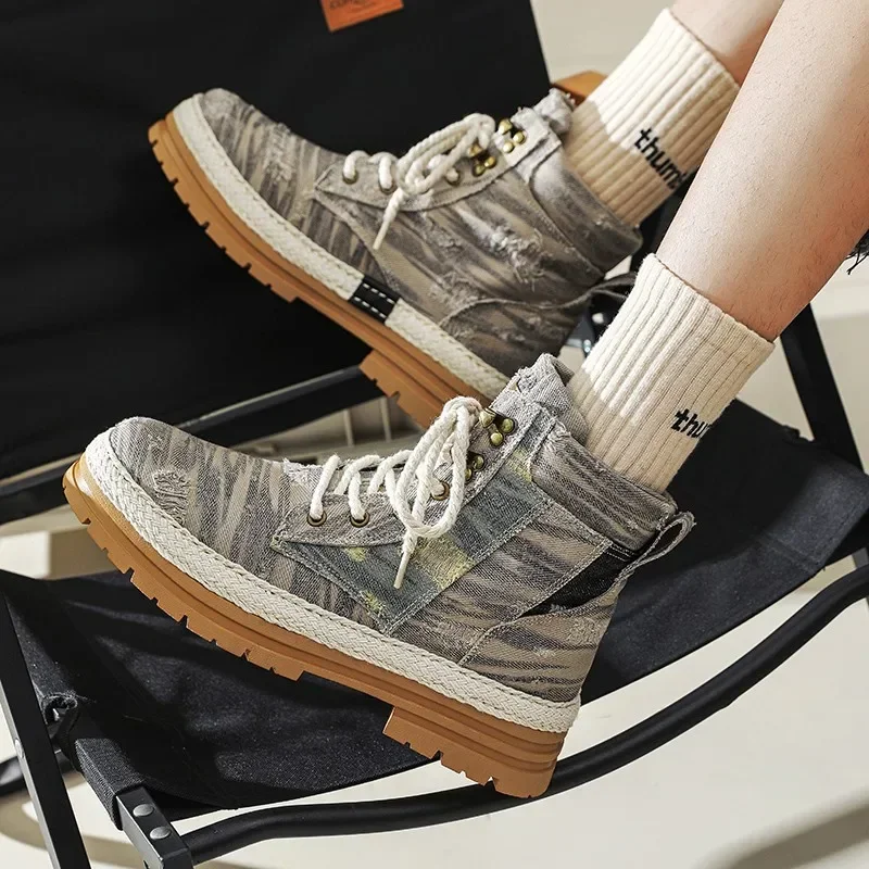 Botines de lona de mezclilla para hombre, botas clásicas de marca de lujo, zapatos casuales de alta calidad, botas de motocicleta al aire libre, primavera y otoño - imagen 5