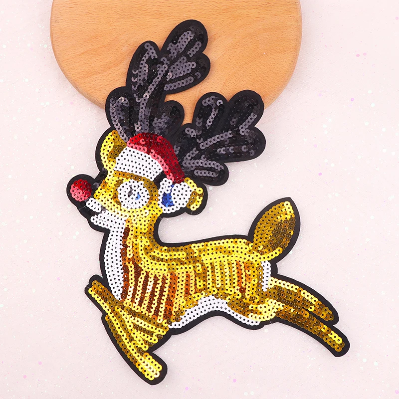Parche de lentejuelas de Reno de Navidad para ropa, parches termoadhesivos, regalos de feliz carnaval, accesorios de ropa, insignias de Feliz Navidad - imagen 5