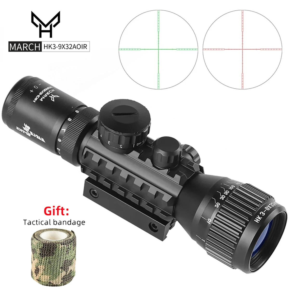 HK 3-9X32AOIR táctico rojo verde Cruz caza táctica óptica mira telescópica Airsoft accesorios colimador vista 20mm montaje en riel