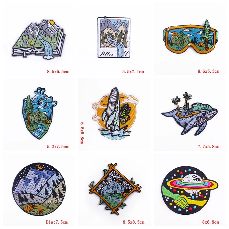 Parche bordado para acampar en la montaña, parches termoadhesivos para ropa, bricolaje, aventura, 10 unids/lote - imagen 3