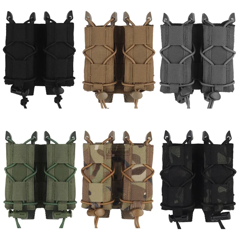 Bolsas tácticas dobles Mag de 9mm con tapa abierta, bolsa para revistas CS de Paintball de tracción rápida, cinturón de cintura, herramientas para linterna de caza compatibles