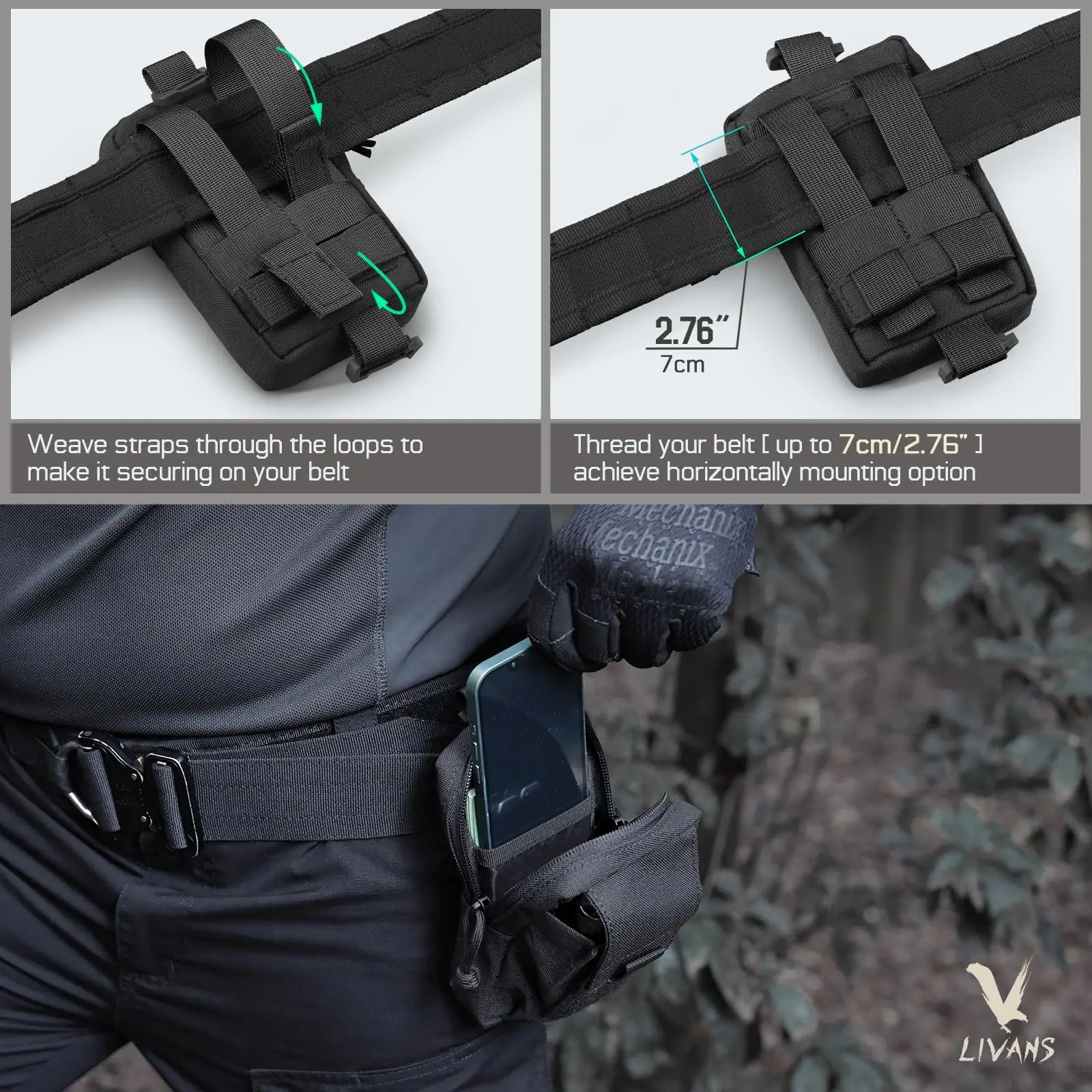 AQzxdc Bolsa de accesorios para mochila táctica, accesorios Molle, bolsas de fijación para correa de hombro, bolsa de teléfono EDC de utilidad deportiva - imagen 5