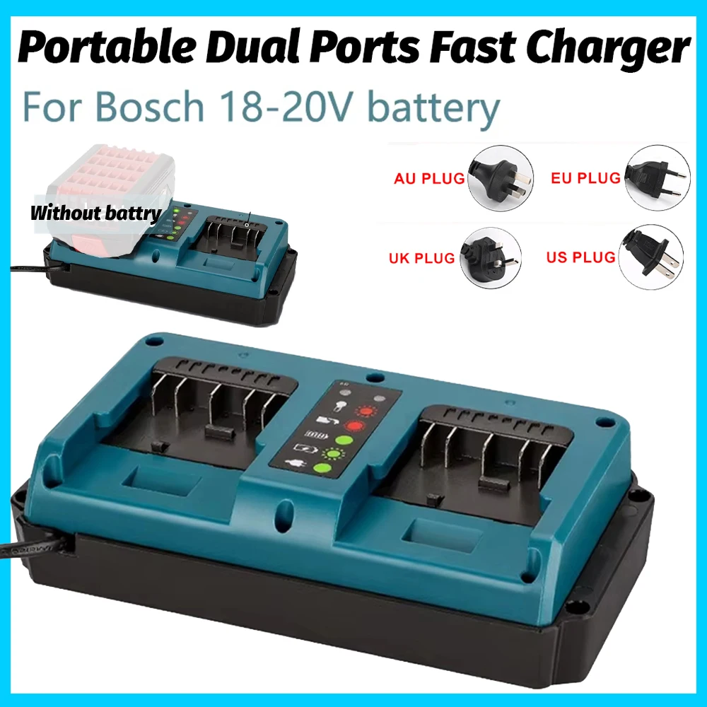 Cargador de batería de iones de litio de 2 puertos de carga rápida para Bosch 18V 20V GBA18V80/GBA18V40/GBA18V120
