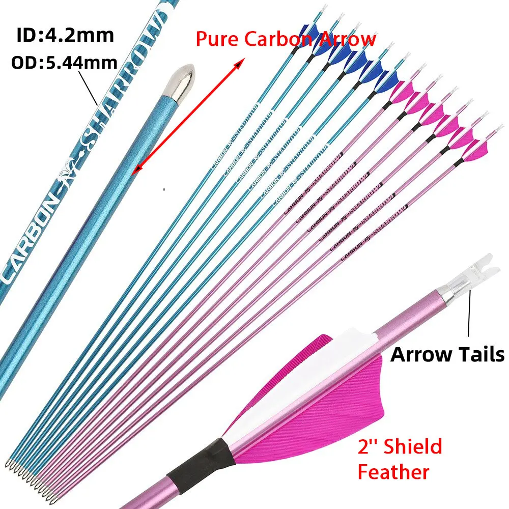 Flecha de carbono puro de 32 pulgadas, columna vertebral 400, 500, 600, 700, 800, 900, 1000 ID, 4,2mm, tiro con arco compuesto, tiro de caza, 6/12 Uds. - imagen 3