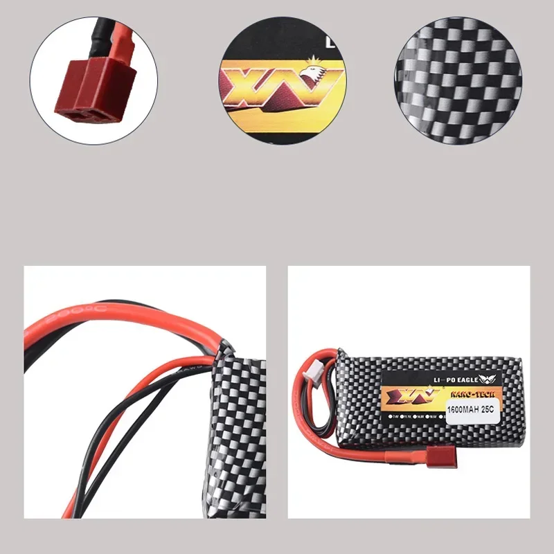 Batería Lipo de 7,4 v, 1600mah, 25C, con enchufe en T, para XLH 9125, Control remoto, piezas de repuesto para coche Rc - imagen 5