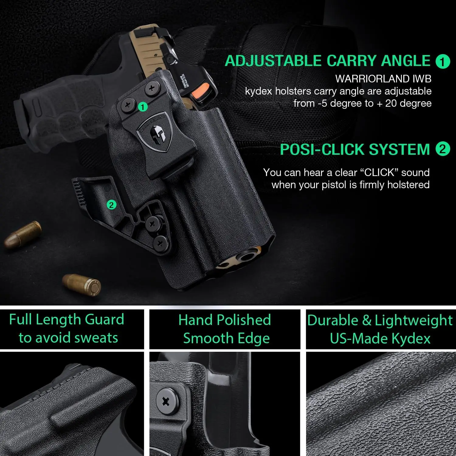 Solo para HK VP9–IWB Kydex Holster, funda de transporte oculta, canasta ajustable, bloqueo audible, transporte interior de la cintura, dibujo de la mano derecha - imagen 5