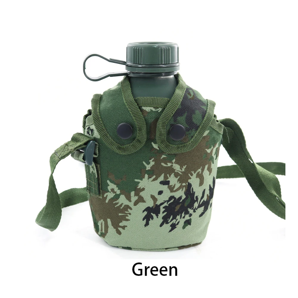 Botella de agua táctica para deportes al aire libre, 1L, botella de agua para acampar con bolsa, cantimplora, senderismo, supervivencia, hervidor para beber con bolsa