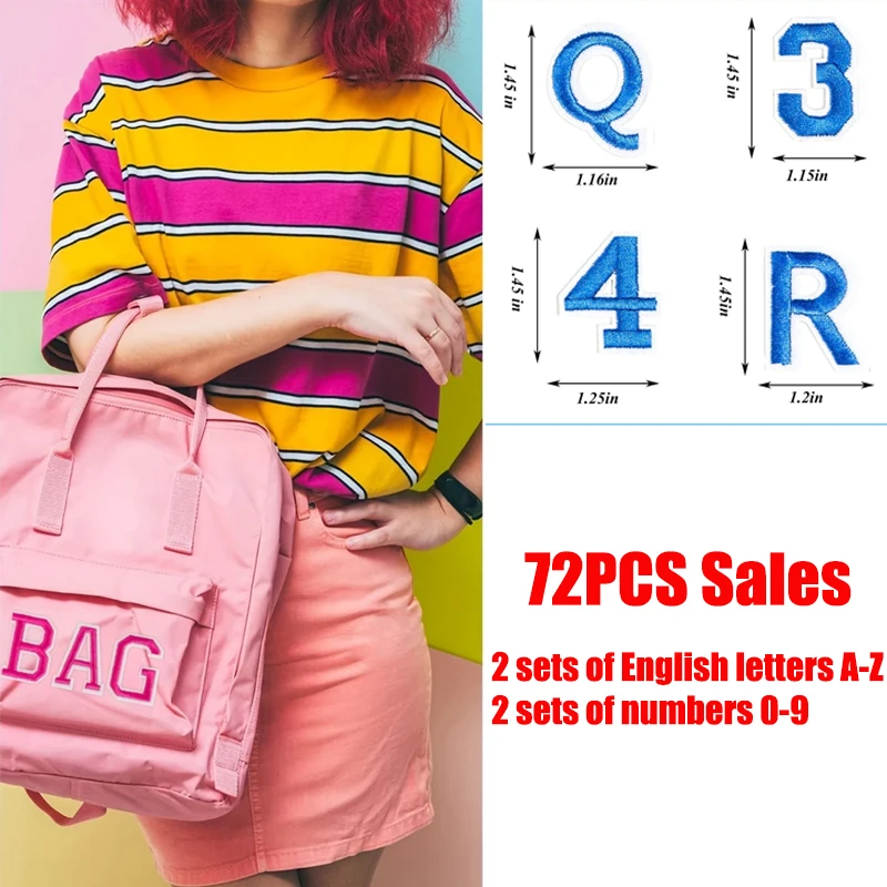 72PCS Kombination A-Z Englisch Buchstabe 0-9 Nummer Gestickte Patches DIY Hüte Taschen Uniform Stickerei Dekorative Eisen auf Patches - imagen 3