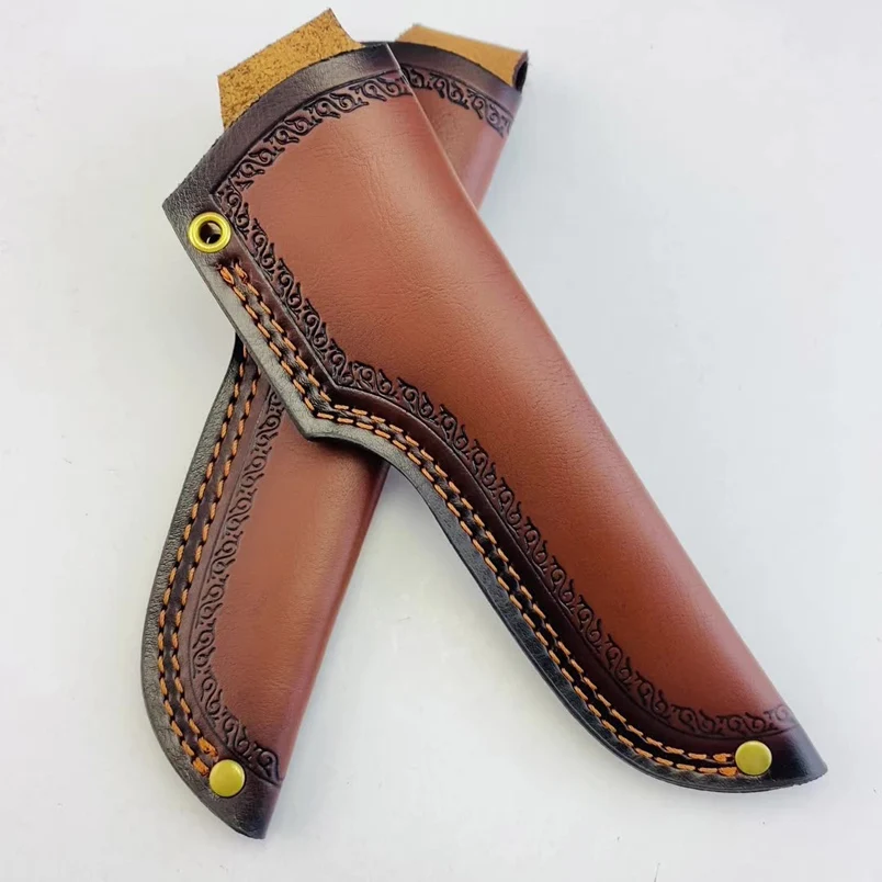 Primera capa de cuero de vaca, Material de cuero de vaca, funda de cuchillo recta, funda de hoja fija, soportes para pantalones - imagen 5