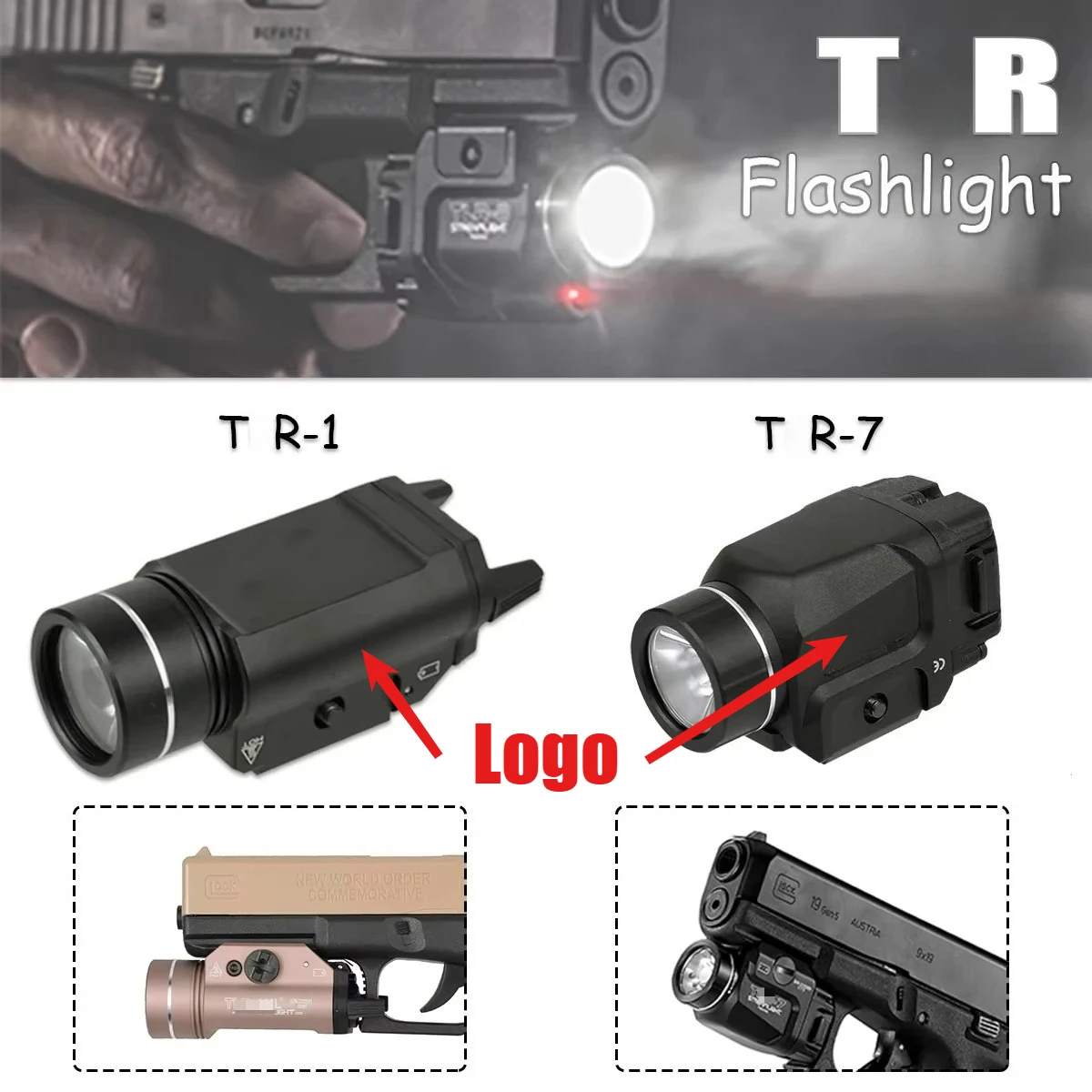 TR-1 TR-7 táctico arma linterna Metal 1000 lúmenes TR7 luz estroboscópica LED para 20mm Glock 17 Airsoft Rifle Scout antorcha