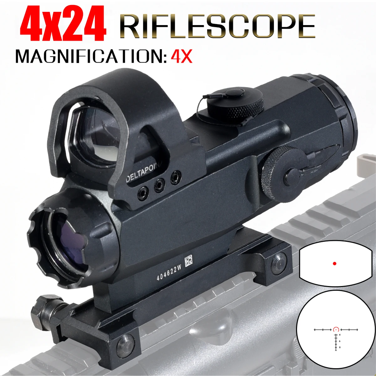 Alcance 4x24, mira telescópica para Rifle de aumento 4x con 1 mira de punto rojo para caza, colimador óptico táctico ajustable Airsoft, riel de 20mm