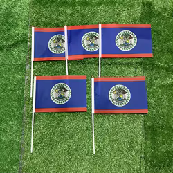 Bandera de esquí, bandera de mano Belize, 21x14cm, poliéster, banderas ondeantes de mano con poste de plástico para actividades deportivas, decoración del hogar