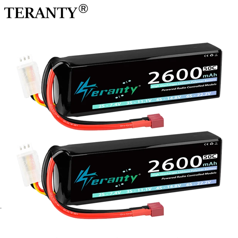 1/2 Uds Teranty 2S 7,4 V 2600mAh 50C/100C batería Lipo con conector T XT60 para Dron FPV helicóptero RC coche camión barco avión