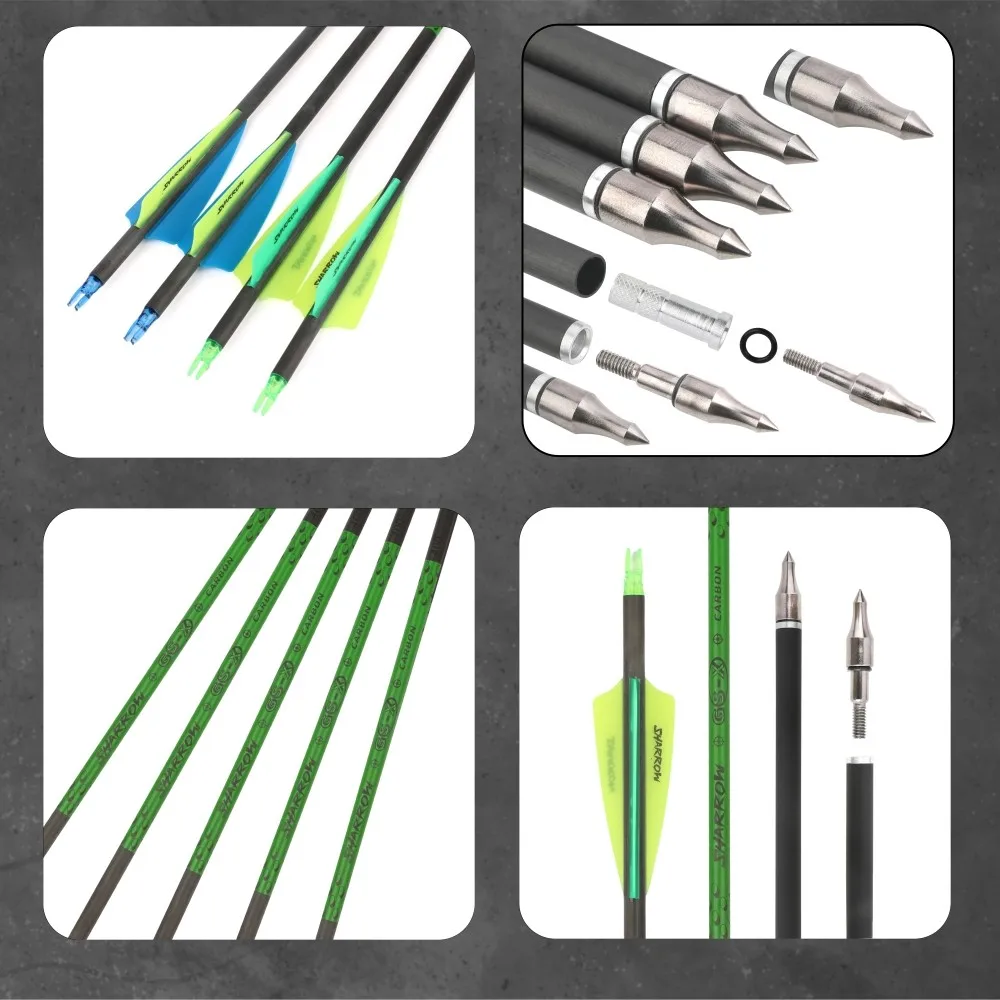 6/12X tiro con arco OD7.4MM flecha de carbono puro 3 "escudo paletas de goma arco caza tiro arco compuesto arco largo recurvo Tranditional - imagen 2