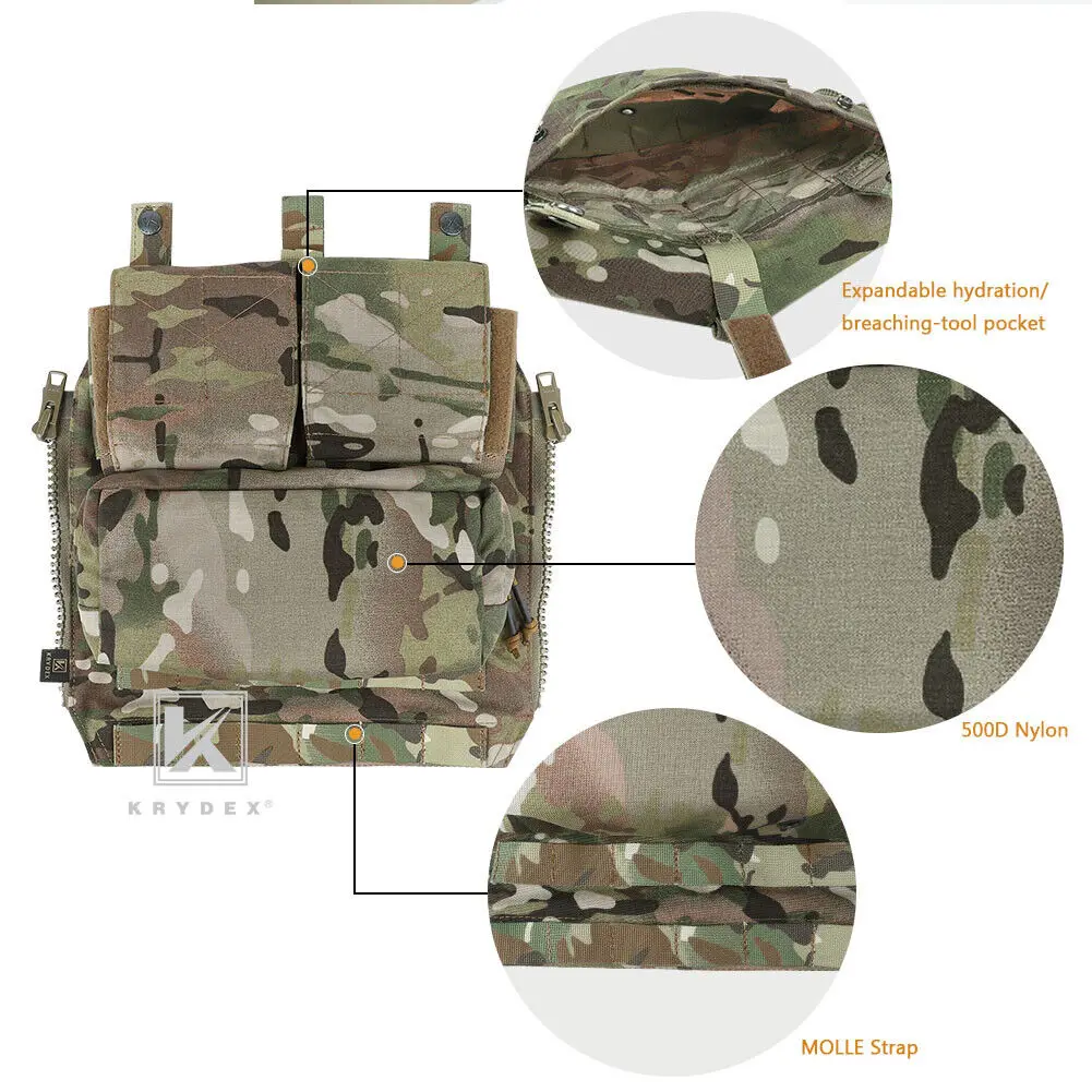 KRYDEX-chaleco táctico con mochila, Conjunto de Combate Airsoft, equipo ligero, armadura corporal, bolsa de transporte, Kit de Panel con cremallera - imagen 4