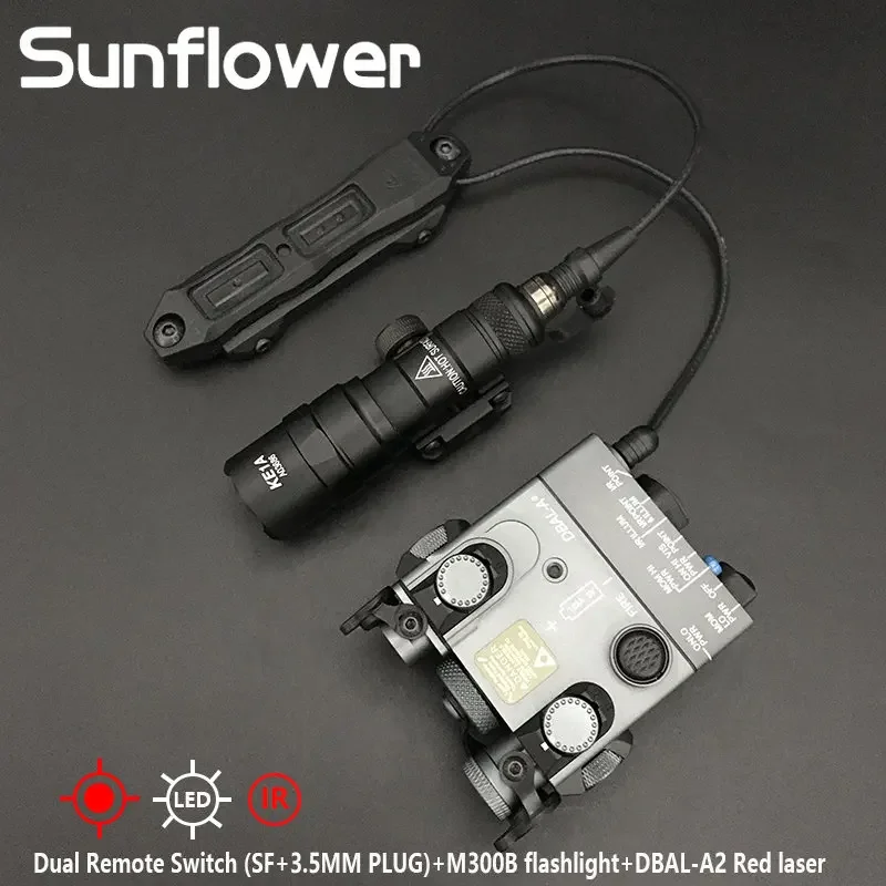 Airsoft táctico DBAL A2 arma láser luz rojo punto verde mira puntero láser Surefir M300B linterna lámpara con interruptor de presión Dual - imagen 2