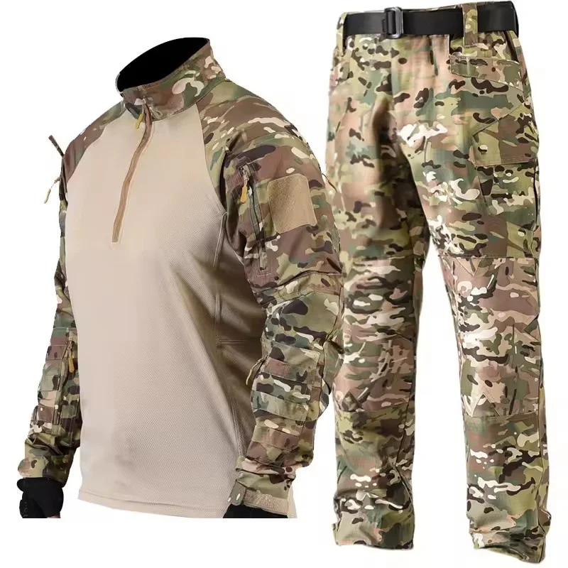 Nuevos conjuntos tácticos para hombre, camisetas de entrenamiento transpirables de secado rápido + pantalones Cargo resistentes al desgaste con múltiples bolsillos, trajes de 2 uds. - imagen 5