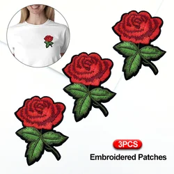 Juego de pegatinas de tela bordadas con rosa roja, pegatinas decorativas para Jeans, chaquetas, ropa, bolsos, sombreros, 3 piezas