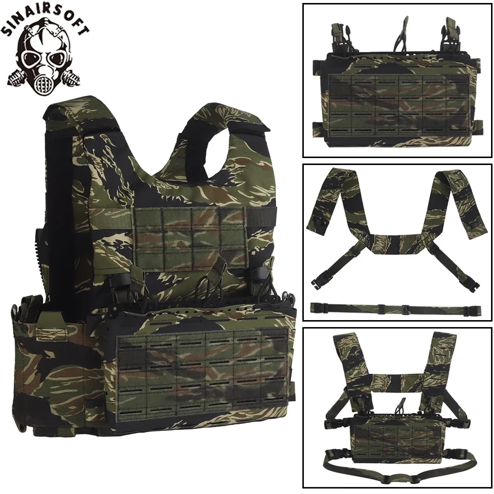 Juego de portador de placa táctico estilo SS LV119, plataforma de pecho conmutable rápida 2 en 1 para chaleco de caza, transporte ligero de camuflaje con raya de tigre - imagen 2