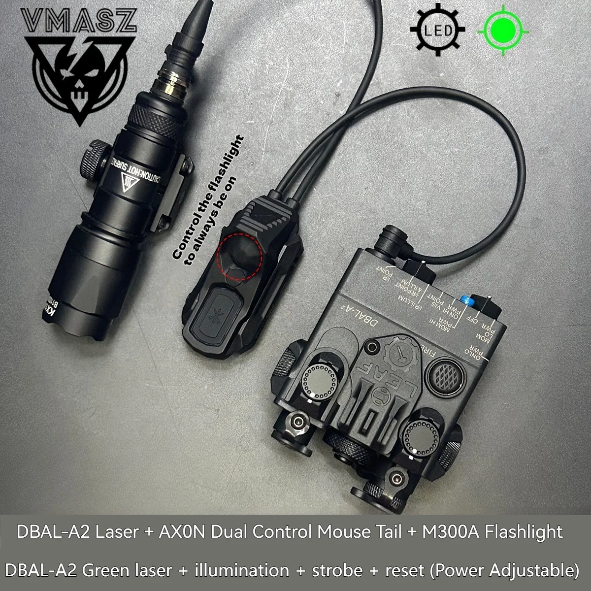 DBAL A2 punto rojo verde láser Surefire M300 M600 linterna interruptor de presión caza pistola de aire luz para 20mm MIOK KRY AXON Set - imagen 4