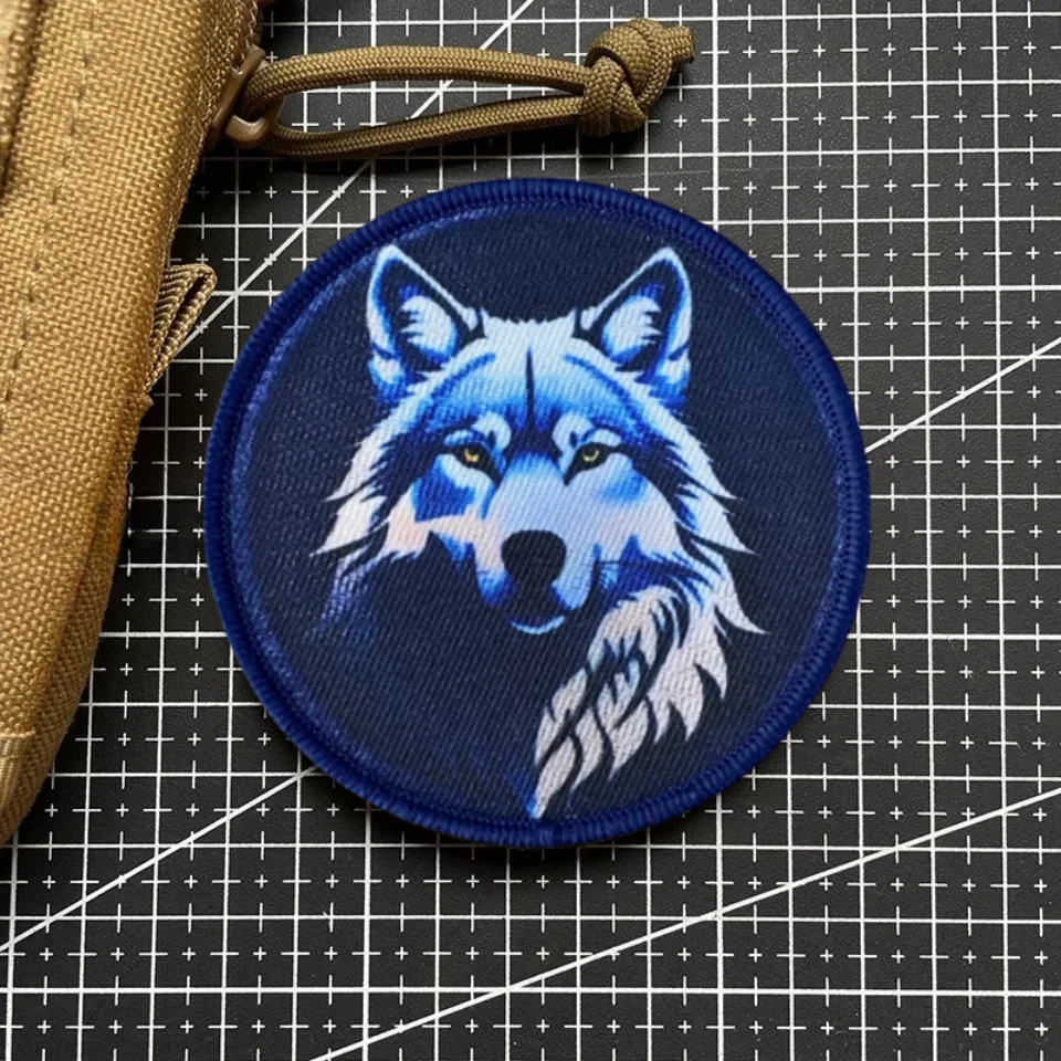 Parche estampado de moral táctica de lobo azul, parche de gancho y bucle, insignia del ejército militar, brazalete, pegatinas para mochila - imagen 2