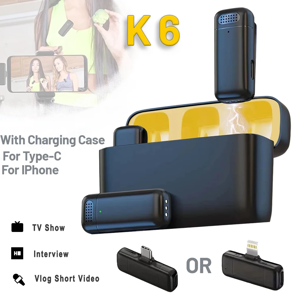 Micrófono Lavalier inalámbrico, estuche de carga, micrófono portátil, grabación de Audio y vídeo para iPhone, Android, Notebook, micrófono para juegos en vivo