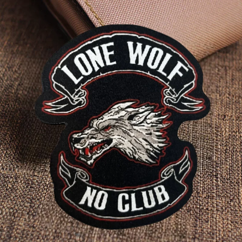 Parche de impresión LONE WOLF NO CLUB, insignia de moral táctica con gancho y bucle, pegatinas decorativas para mochila, parches para brazalete para ropa
