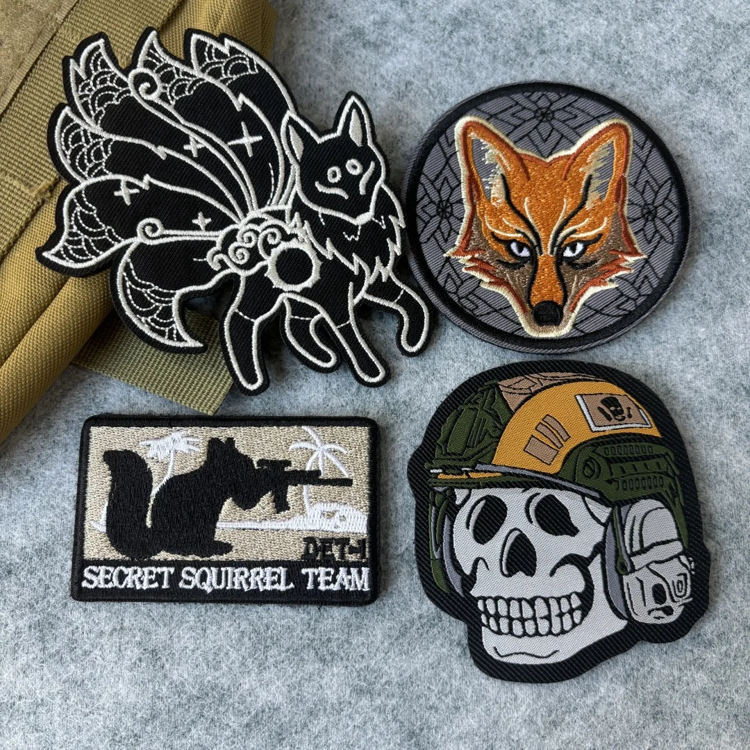 Parche bordado del equipo SECRET SQUIRREL, parche táctico con gancho y bucle de calavera, brazalete del ejército de zorro, insignia de moral militar, pegatinas para mochila