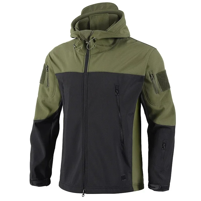 Chaqueta con capucha táctica de concha suave para hombre, abrigo de retazos, impermeable, múltiples bolsillos, cortavientos de lana, otoño - imagen 5