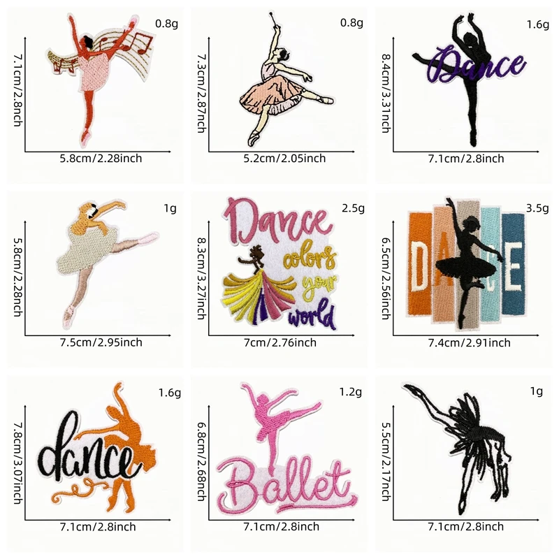 10 Uds. Parches bordados de Ballet de dibujos animados, parche de baile para chica, parches para planchar para ropa, chaquetas DIY, pantalones vaqueros, mochila, parche de costura - imagen 3
