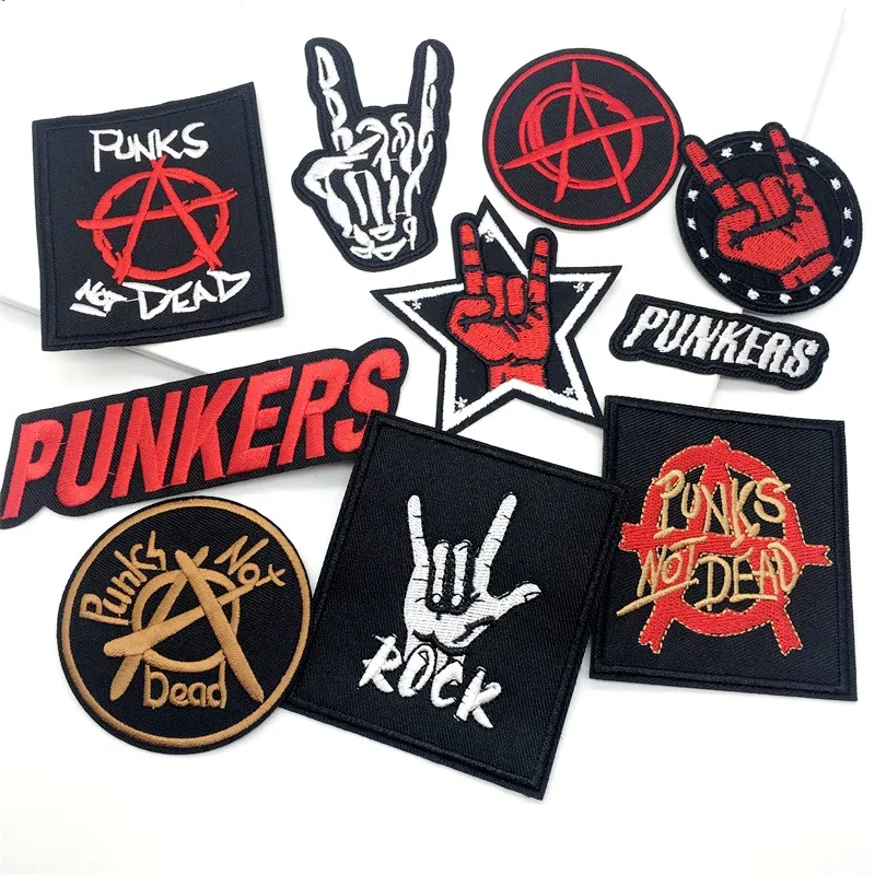Parches bordados de banda de Rock, pegatinas de ropa Punk, parches de planchado DIY para ropa, apliques de chaqueta, Jeans, rayas, 10 Uds./lote - imagen 2